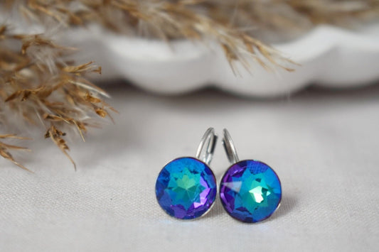 Bermuda Blue Earrings, Rhinestone Dangle Earrings, Glass Hanging Earrings, Dark Blue Earrings, Crystal Earrings, Elegant Dangle Earrings