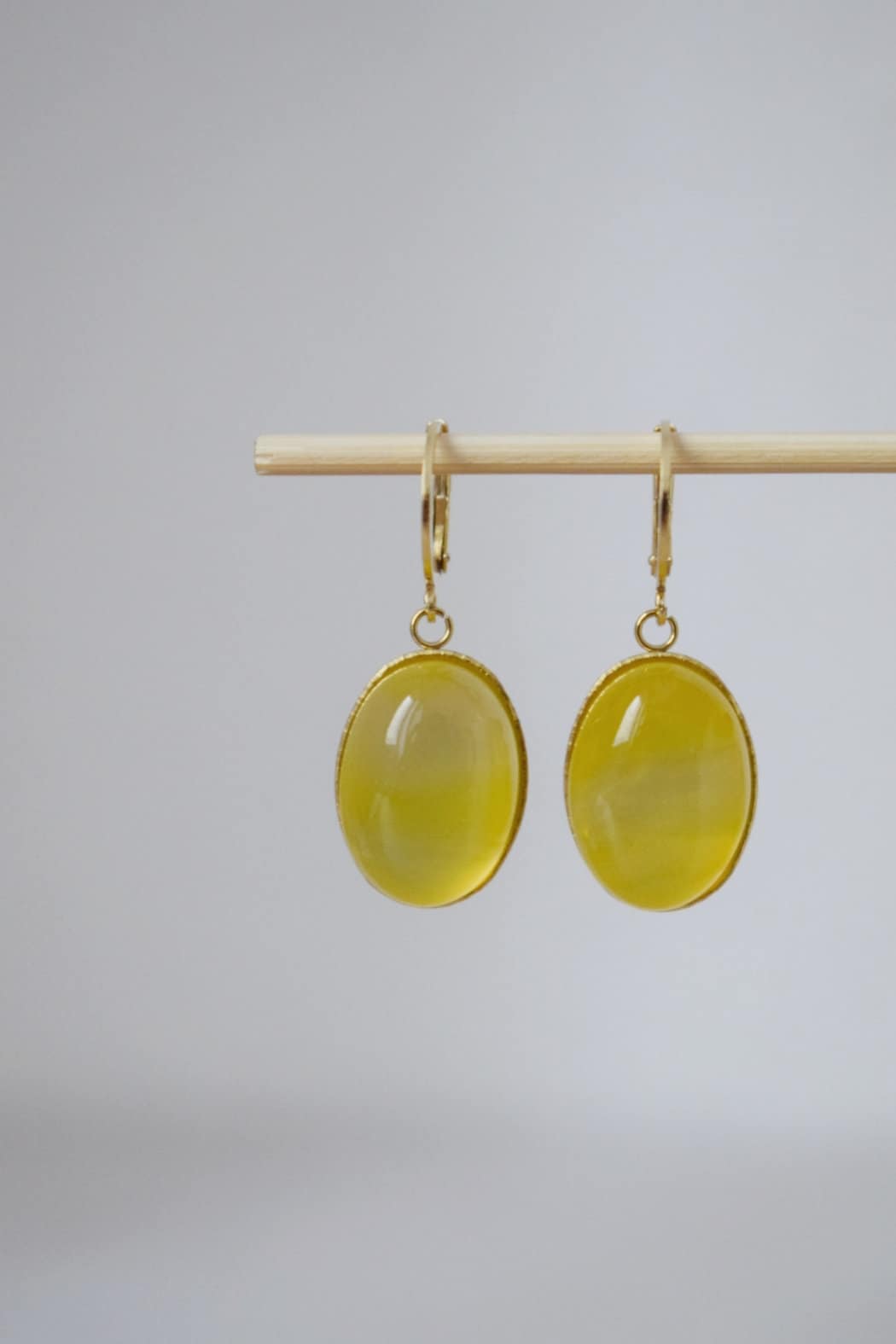 Yellow agate earrings, Oval gemstone dangle huggie hoops, Natural Stone hanging earrings, Handmade jewelry, Mother's day Gift for her