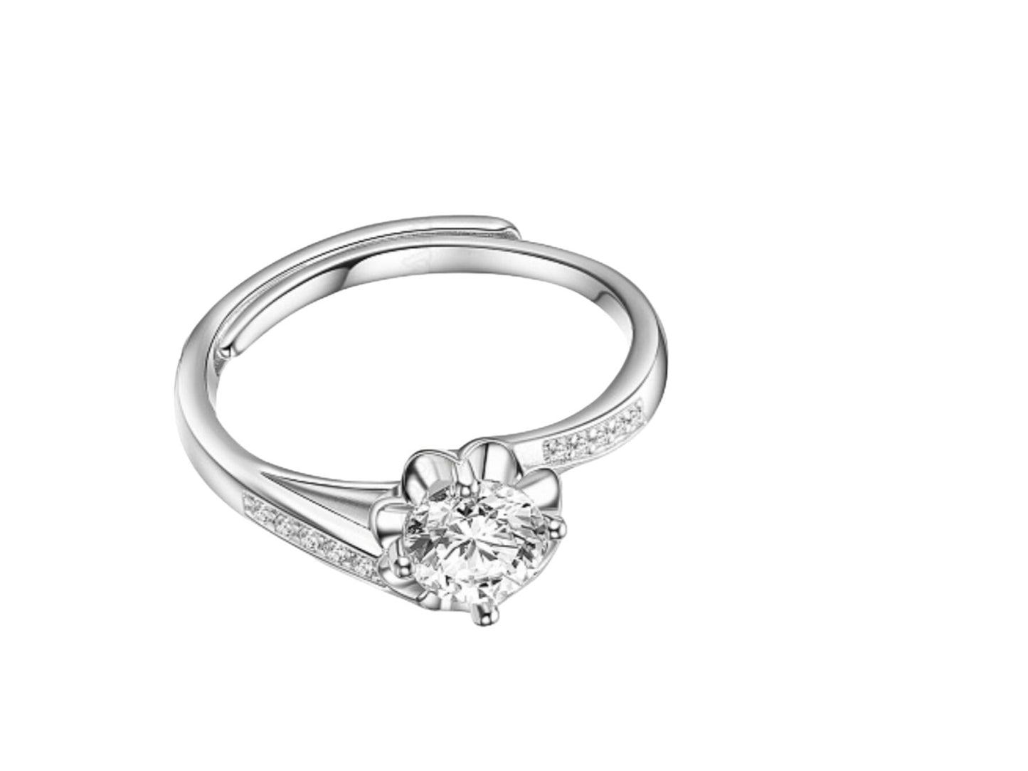 925 Sterling Silver Ring, Sparkling Micro Pave Cubic Zirconia Flower Ring, Adjustable 925 Sterling Silver Open Ring, Unique Ring For Women