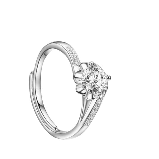 925 Sterling Silver Ring, Sparkling Micro Pave Cubic Zirconia Flower Ring, Adjustable 925 Sterling Silver Open Ring, Unique Ring For Women