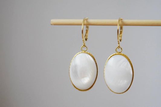 Freshwater shell huggie earrings, Elegant dangle earrings, Handmade Jewelry gift for her, Best mother's day gift