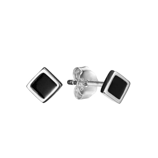 Tiny stud earrings sterling silver, Black square studs, Small black 925 silver earrings, Minimalist earrings, Push back studs, Gift for her