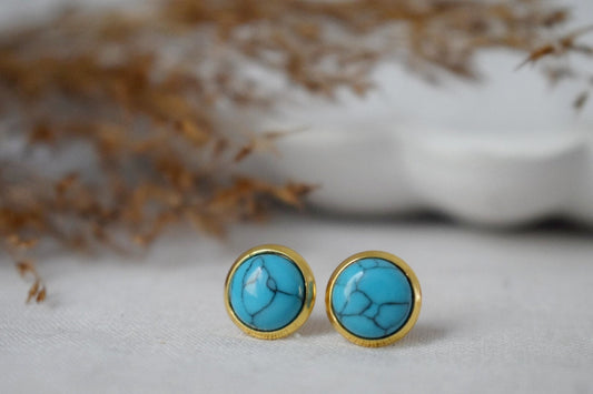 Turquoise stud earrings small 18k gold plated stainless steel 8mm earrings push back post earrings unisex gift jewelryBest christmas gift