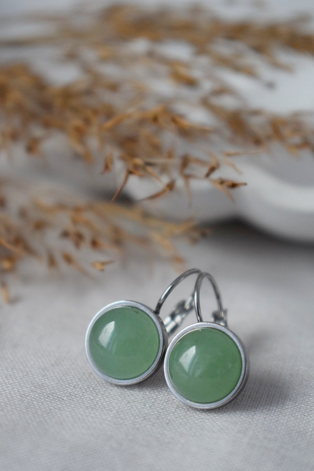 Aventurine dangle earrings, Green gemstone jewelry, Chakra birthstone, Lightweight earrings, Best christmas gift, Small Unisex earrings