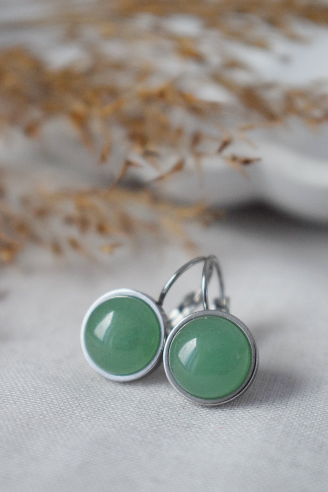 Aventurine dangle earrings, Green gemstone jewelry, Chakra birthstone, Lightweight earrings, Best christmas gift, Small Unisex earrings