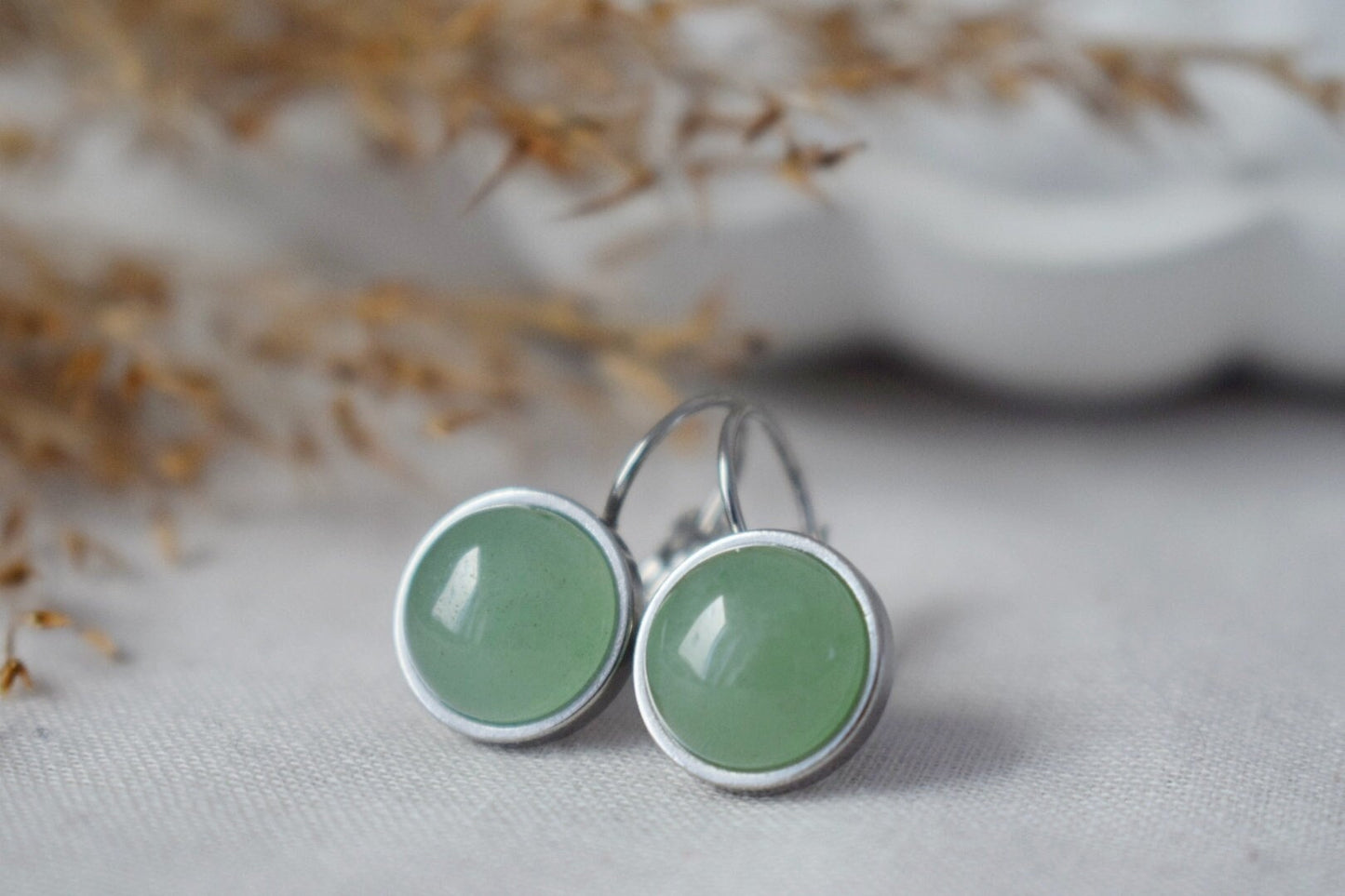 Aventurine dangle earrings, Green gemstone jewelry, Chakra birthstone, Lightweight earrings, Best christmas gift, Small Unisex earrings