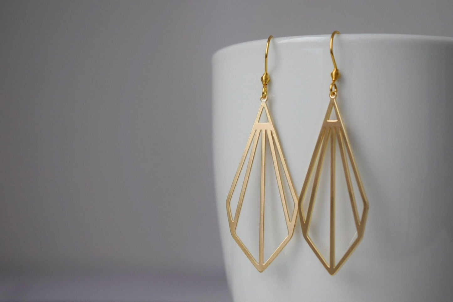 Art Deco Geometric Golden Earrings, Minimalist Lightweight Drop Earrings for Women, 18k Gold Plated, Modern Elegant Jewelry,  Gift For Her