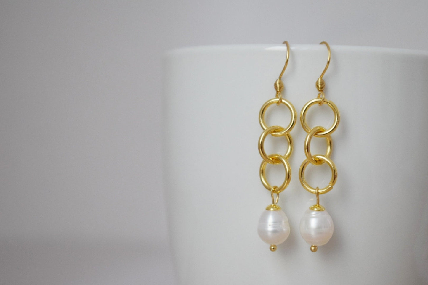 Freshwater pearl earrings, Boho earrings, Long modern dangle earrings, 24k gold plated stainless steel jewelry, Best gift for her