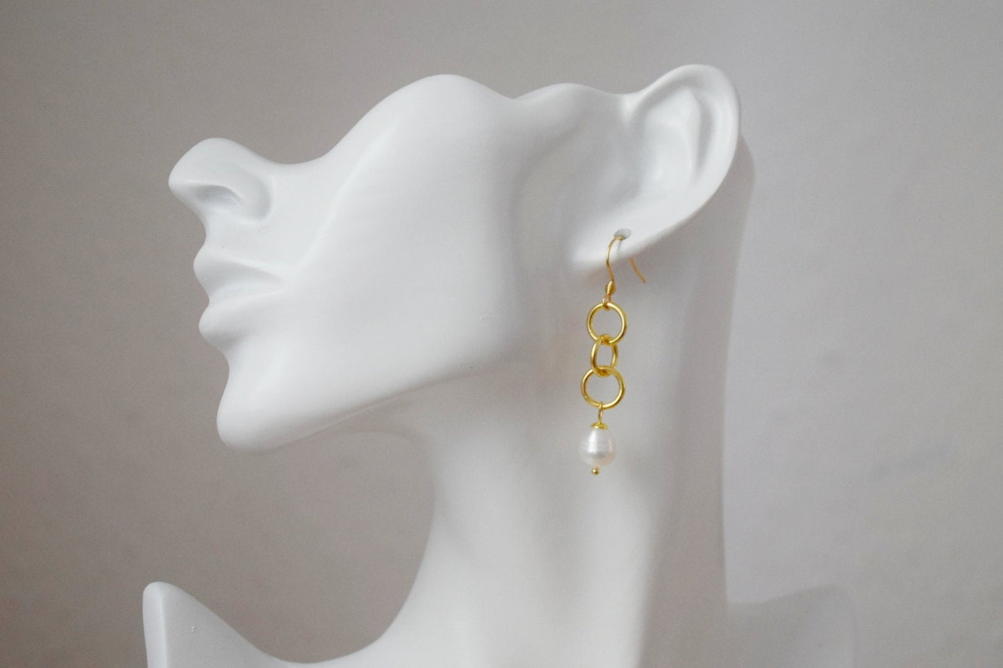 Freshwater pearl earrings, Boho earrings, Long modern dangle earrings, 24k gold plated stainless steel jewelry, Best gift for her