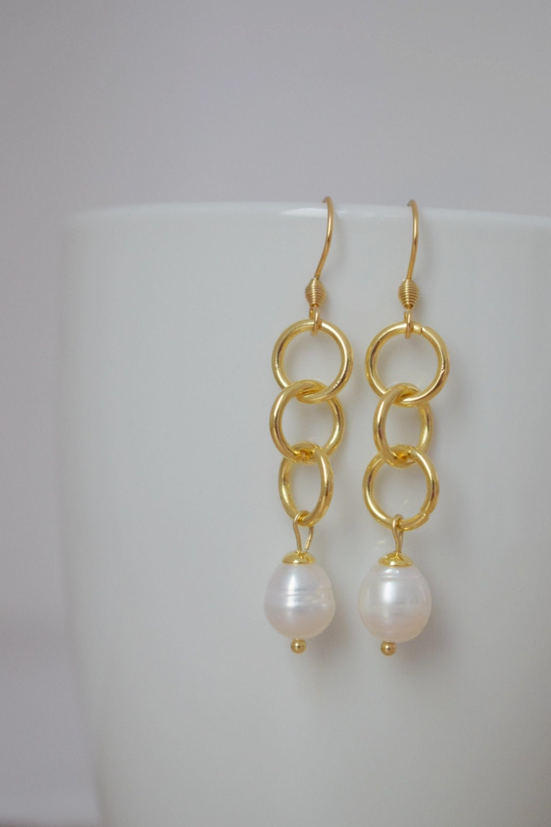 Freshwater pearl earrings, Boho earrings, Long modern dangle earrings, 24k gold plated stainless steel jewelry, Best gift for her