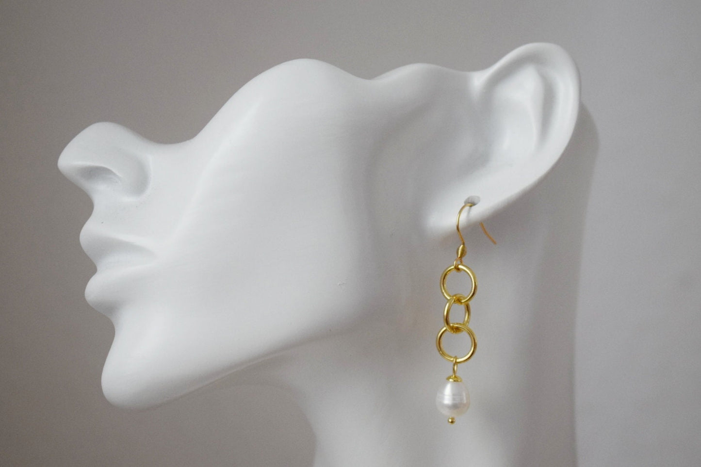 Freshwater pearl earrings, Boho earrings, Long modern dangle earrings, 24k gold plated stainless steel jewelry, Best gift for her