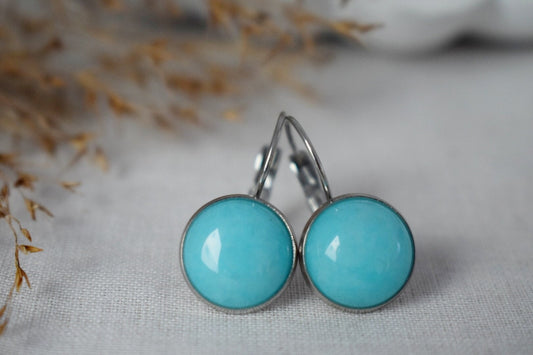 Turquoise Jade Earrings in 12mm Size Gemstone Lever Back Stainless Steel Jewelry Gift For HerBest christmas gift