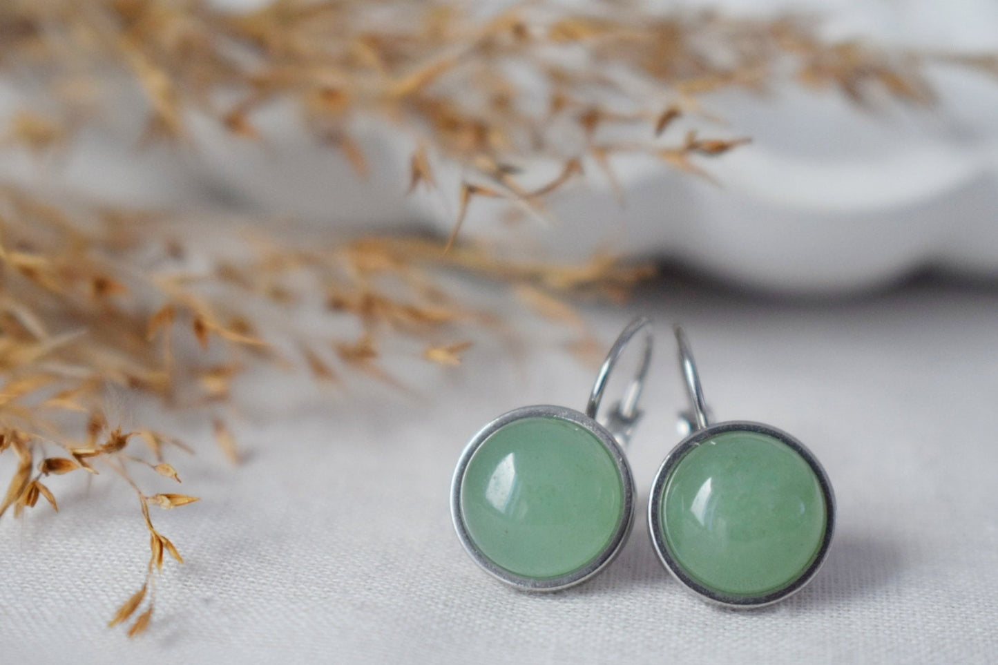 Aventurine dangle earrings, Green gemstone jewelry, Chakra birthstone, Lightweight earrings, Best christmas gift, Small Unisex earrings