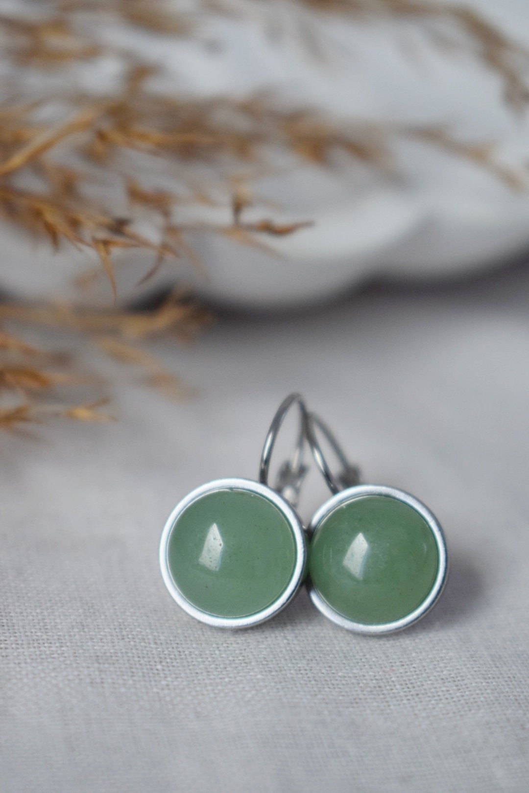 Aventurine dangle earrings, Green gemstone jewelry, Chakra birthstone, Lightweight earrings, Best christmas gift, Small Unisex earrings
