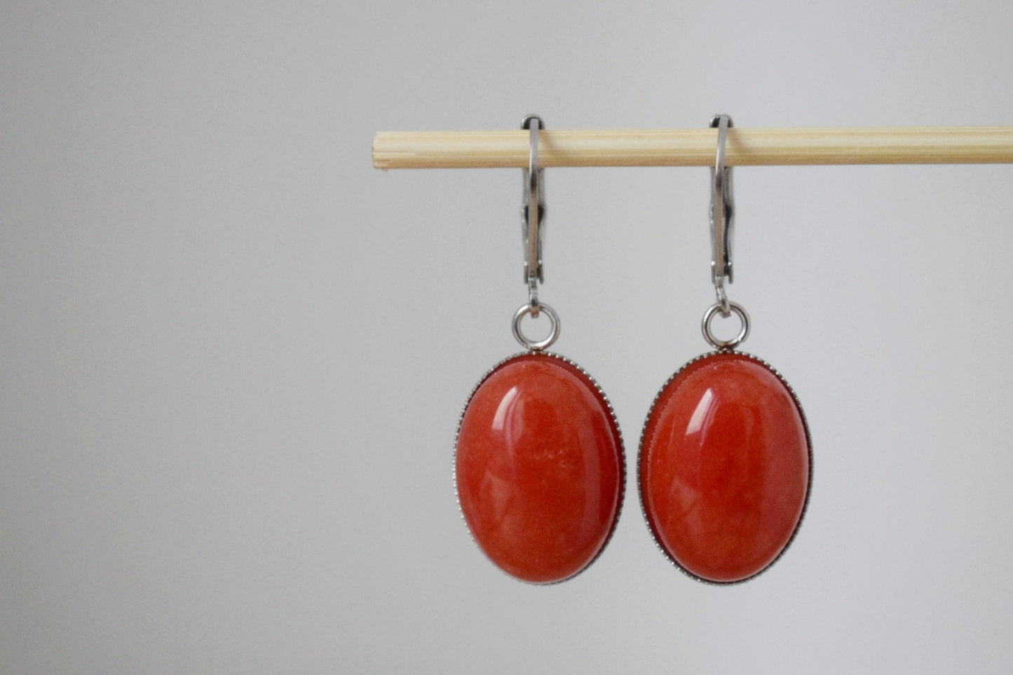 Orange jade earrings, Gemstone huggie hoops, Boho earrings, Handmade Jewelry, Christmas gift for her