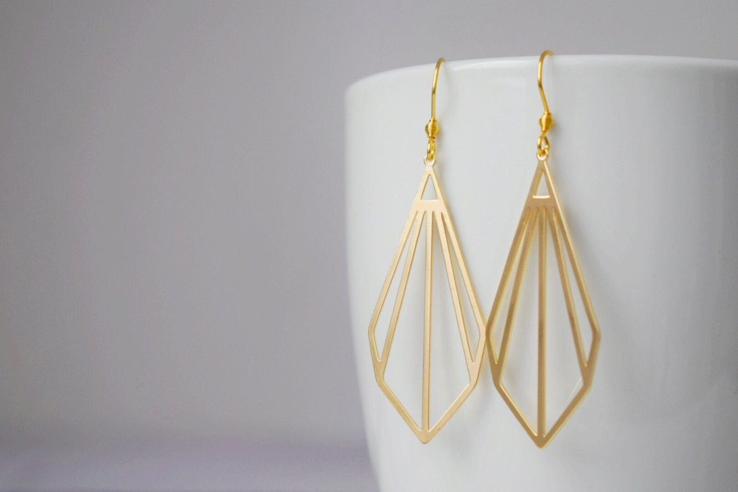 Art Deco Geometric Golden Earrings, Minimalist Lightweight Drop Earrings for Women, 18k Gold Plated, Modern Elegant Jewelry,  Gift For Her