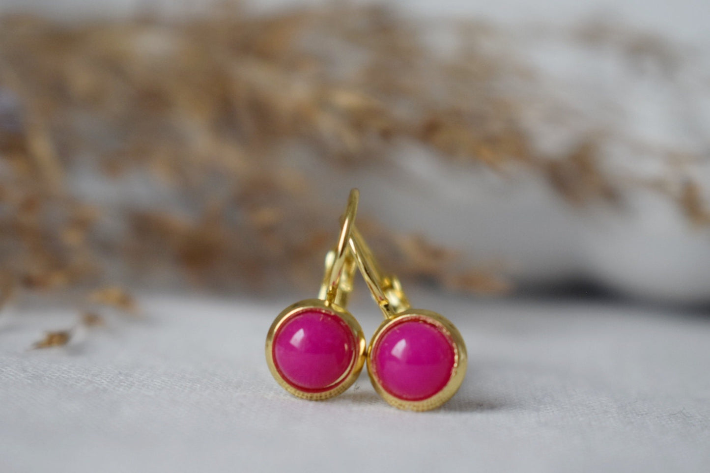 White Jade Earrings, 6mm Round Gemstone Earrings, 18k gold plated stainless steel, Minimalist Earrings, Handmade Jewelry, Gift For Her