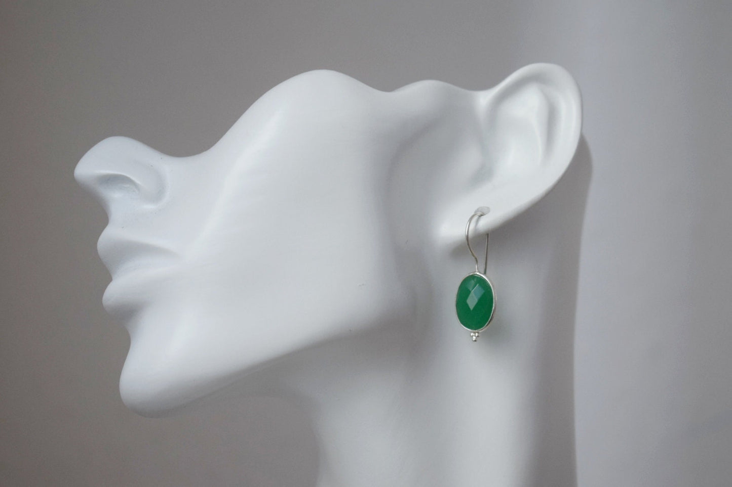 Green onyx earrings, 925 Sterling silver gemstone earrings, Oval faceted natural stone, Unique boho jewelry, Best christmas gift