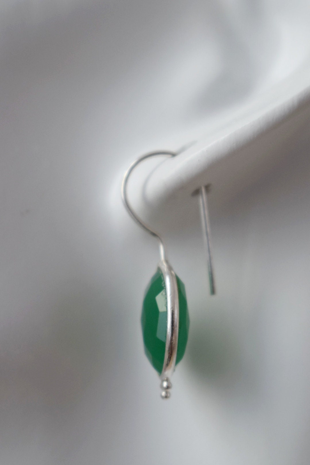 Green onyx earrings, 925 Sterling silver gemstone earrings, Oval faceted natural stone, Unique boho jewelry, Best christmas gift