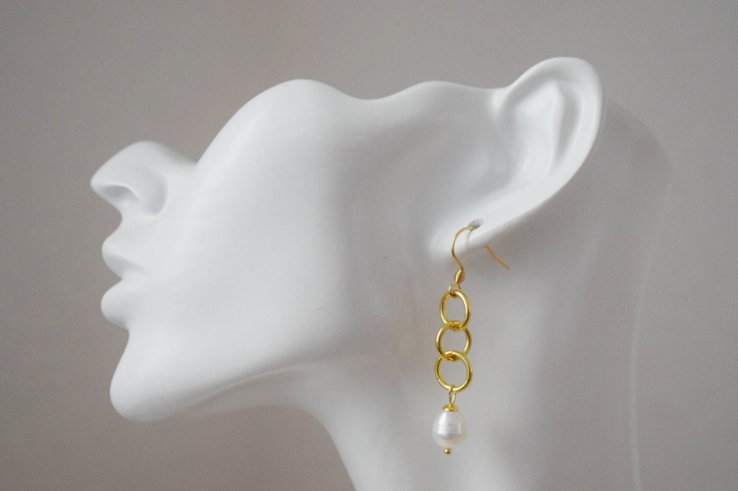 Freshwater pearl earrings, Boho earrings, Long modern dangle earrings, 24k gold plated stainless steel jewelry, Best gift for her