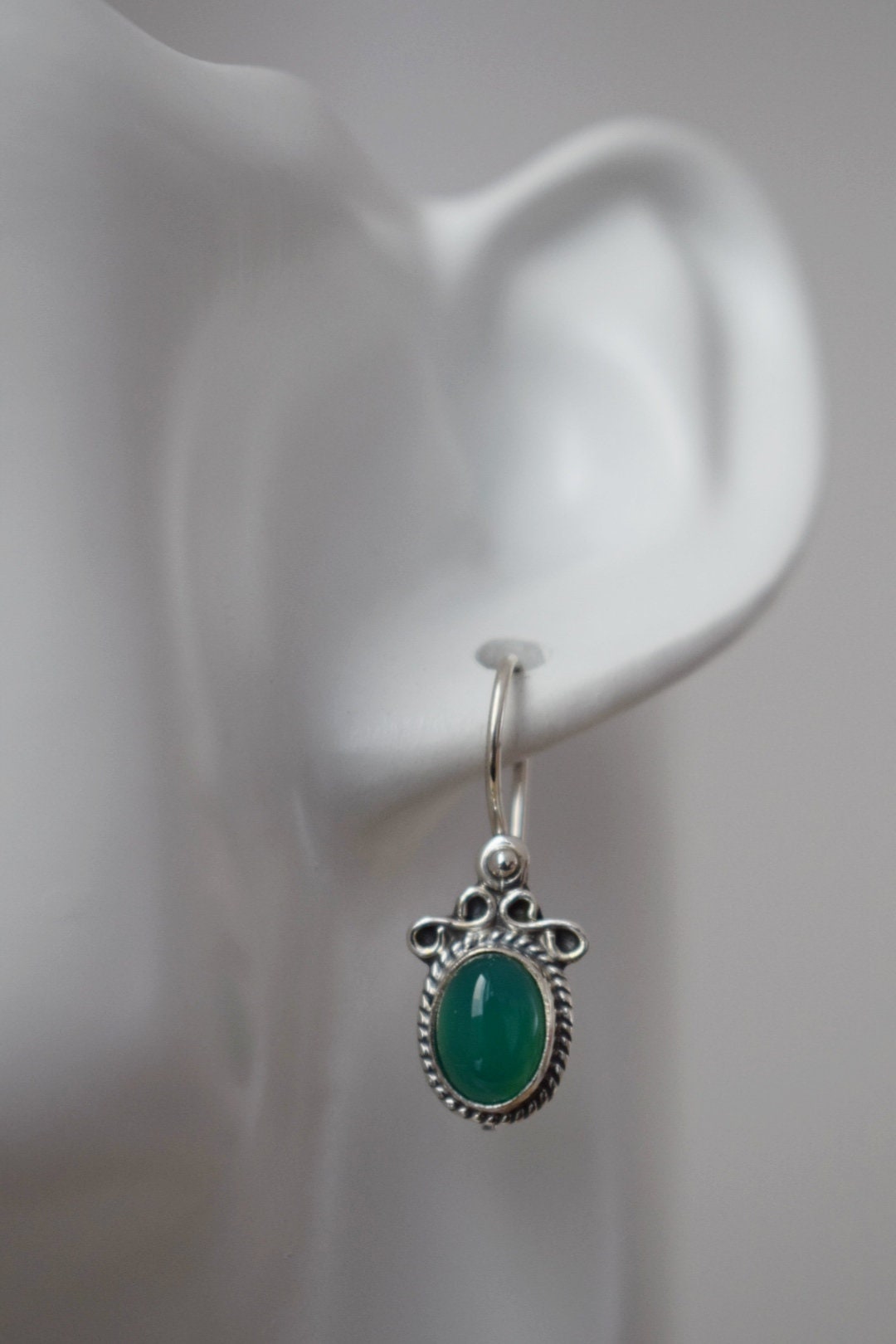 Green onyx earrings sterling silver, Boho gemstone earrings, Lightweight ornament earrings, Unique natural stone jewelry, Mother's day gift