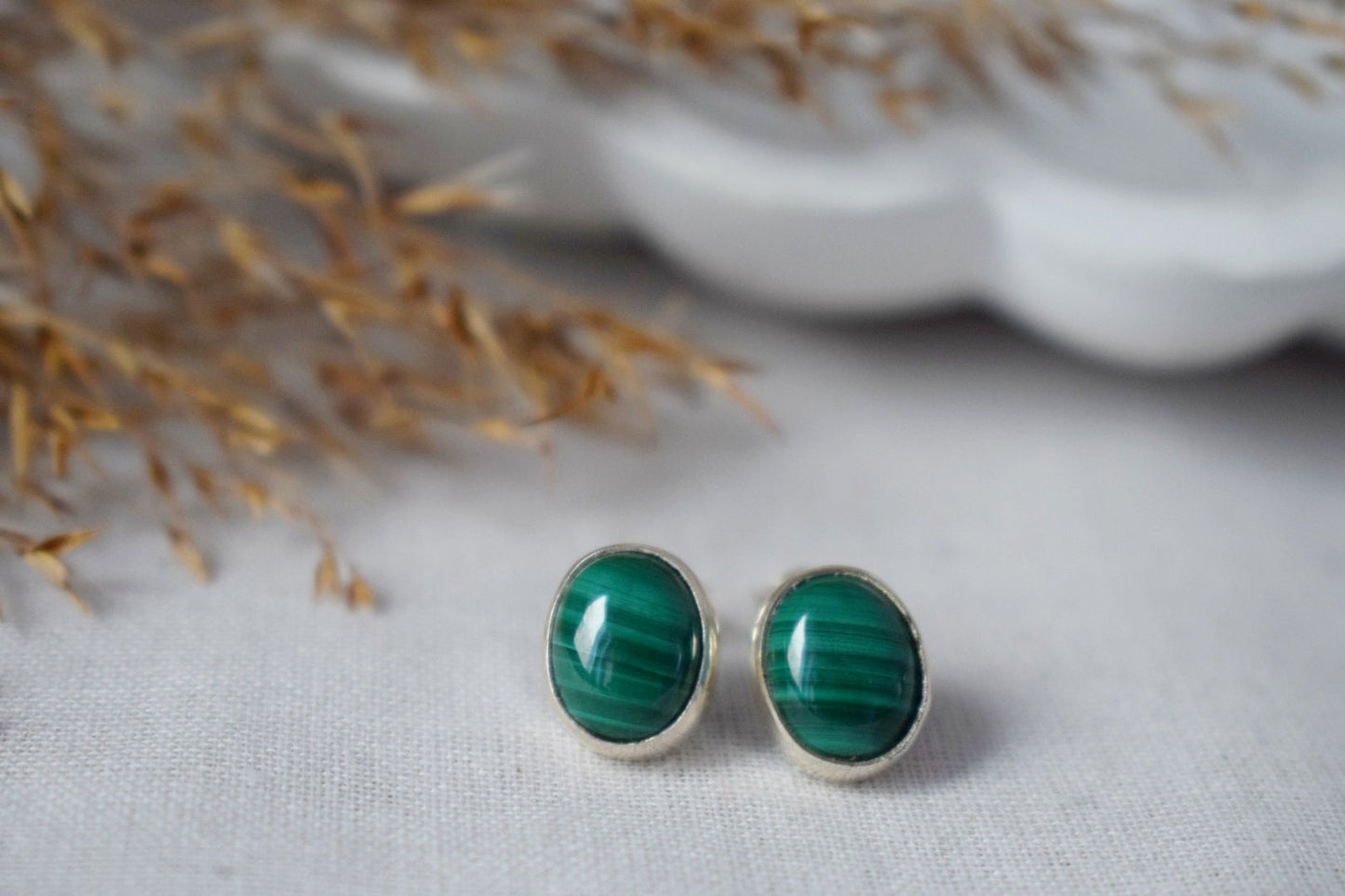 Mother's day gifts, Malachite Stud Earrings, Green Gemstone, Sterling Silver Minimalist Jewelry, Natural stone, Birthstone, Gift For Women