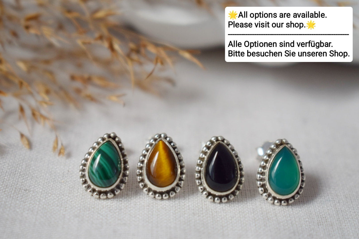 Small Boho Black Onyx Stud Earrings, Teardrop Natural Stone Sterling Silver Jewelry, Gemstone Studs, Best Handmade Gift, Unisex Earrings