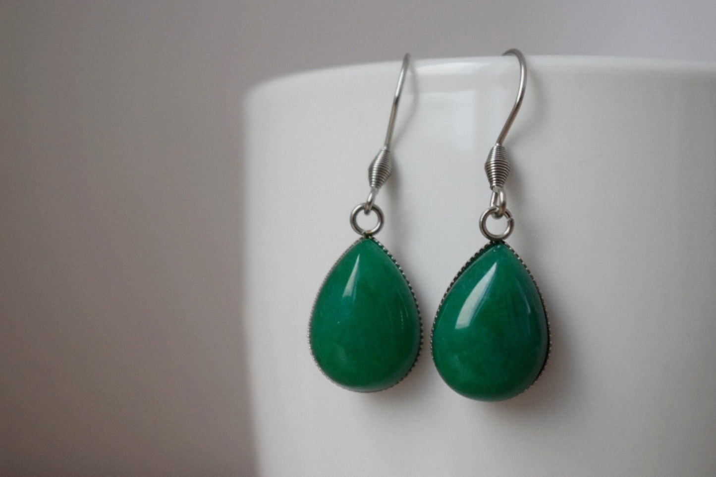 Green jade teardrop earrings, Gemstone dangle and drop hanging earrings, Jade jewelry, Gift for womenBest christmas gift