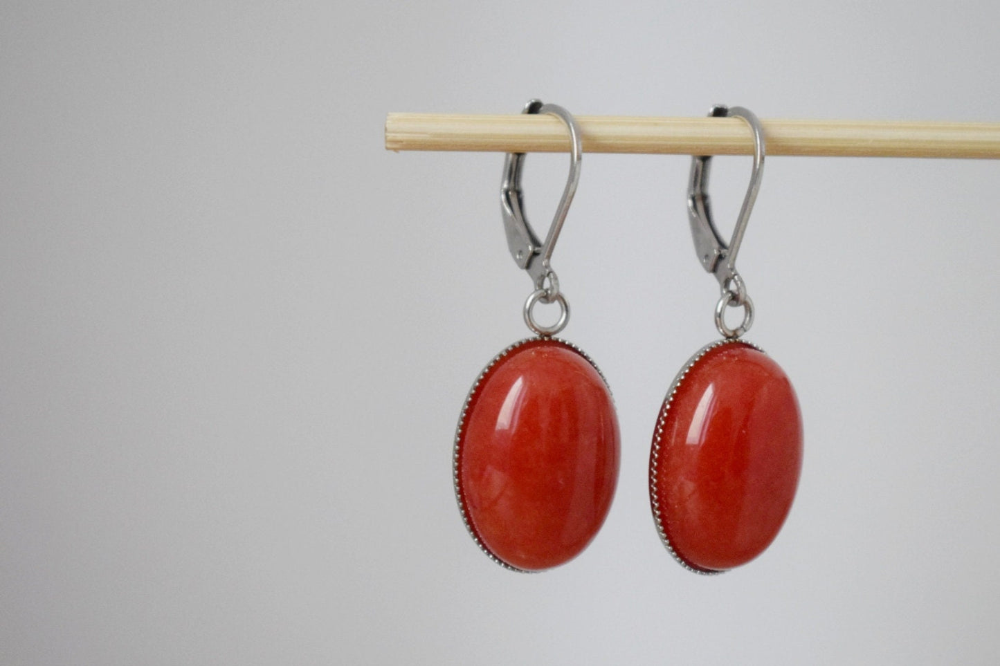 Orange jade earrings, Gemstone huggie hoops, Boho earrings, Handmade Jewelry, Christmas gift for her