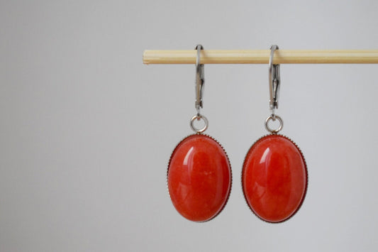 Orange jade earrings, Gemstone huggie hoops, Boho earrings, Handmade Jewelry, Christmas gift for her