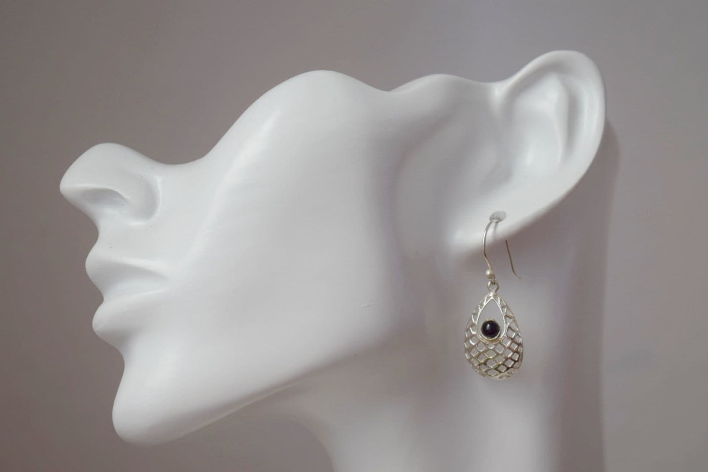 Black onyx dangle earrings with sterling silver teardrop ornament pendant and 925 silver earrings hooks, Boho gemstone jewelry, Gift for her