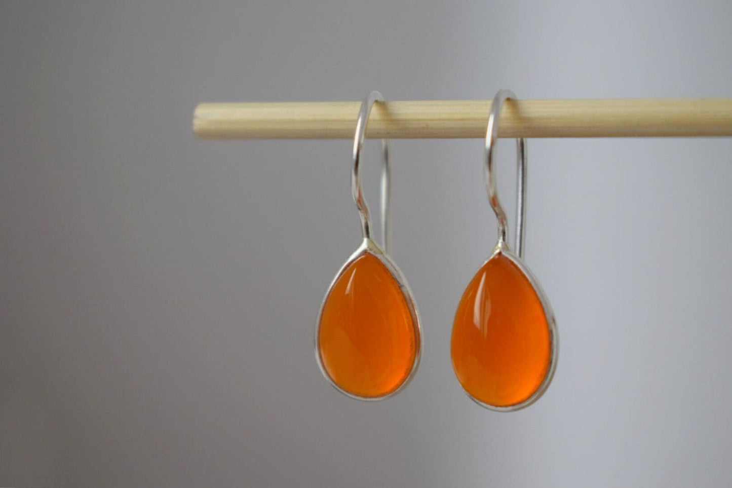 Carnelian sterling silver earrings, Teardrop orange gemstone dangle 925 silver earrings, Natural stone, Unique jewelry gift