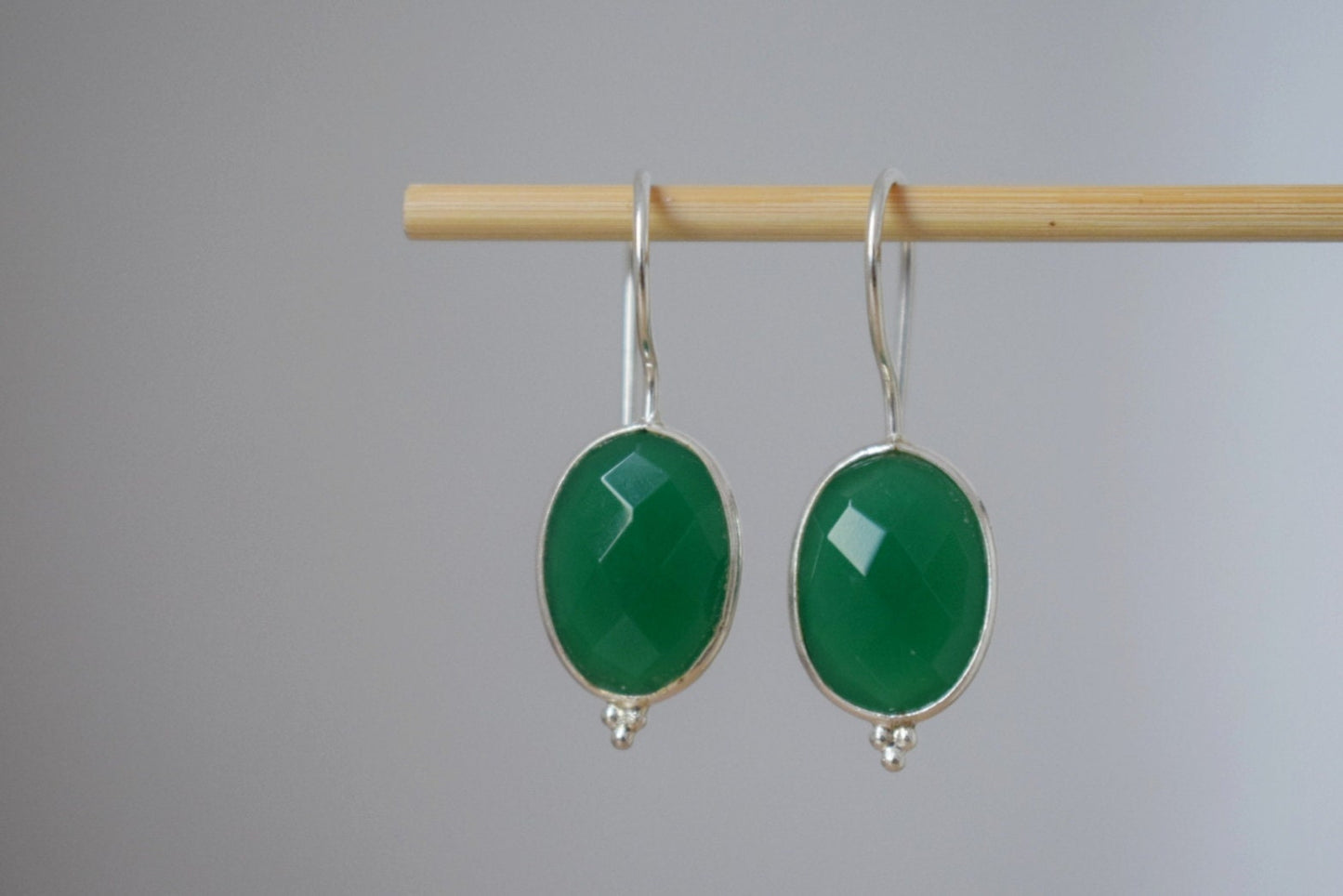 Green onyx earrings, 925 Sterling silver gemstone earrings, Oval faceted natural stone, Unique boho jewelry, Best christmas gift