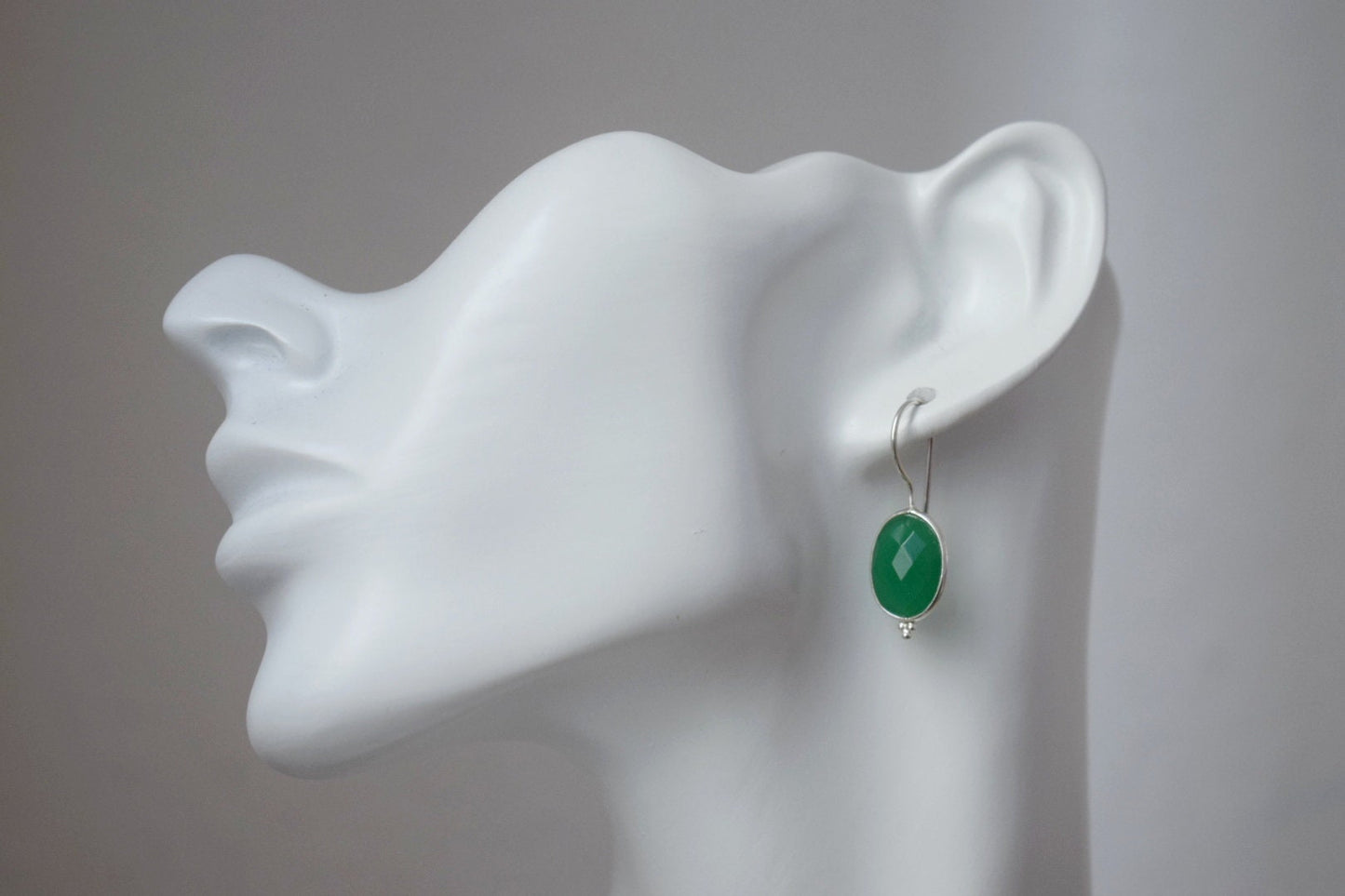 Green onyx earrings, 925 Sterling silver gemstone earrings, Oval faceted natural stone, Unique boho jewelry, Best christmas gift