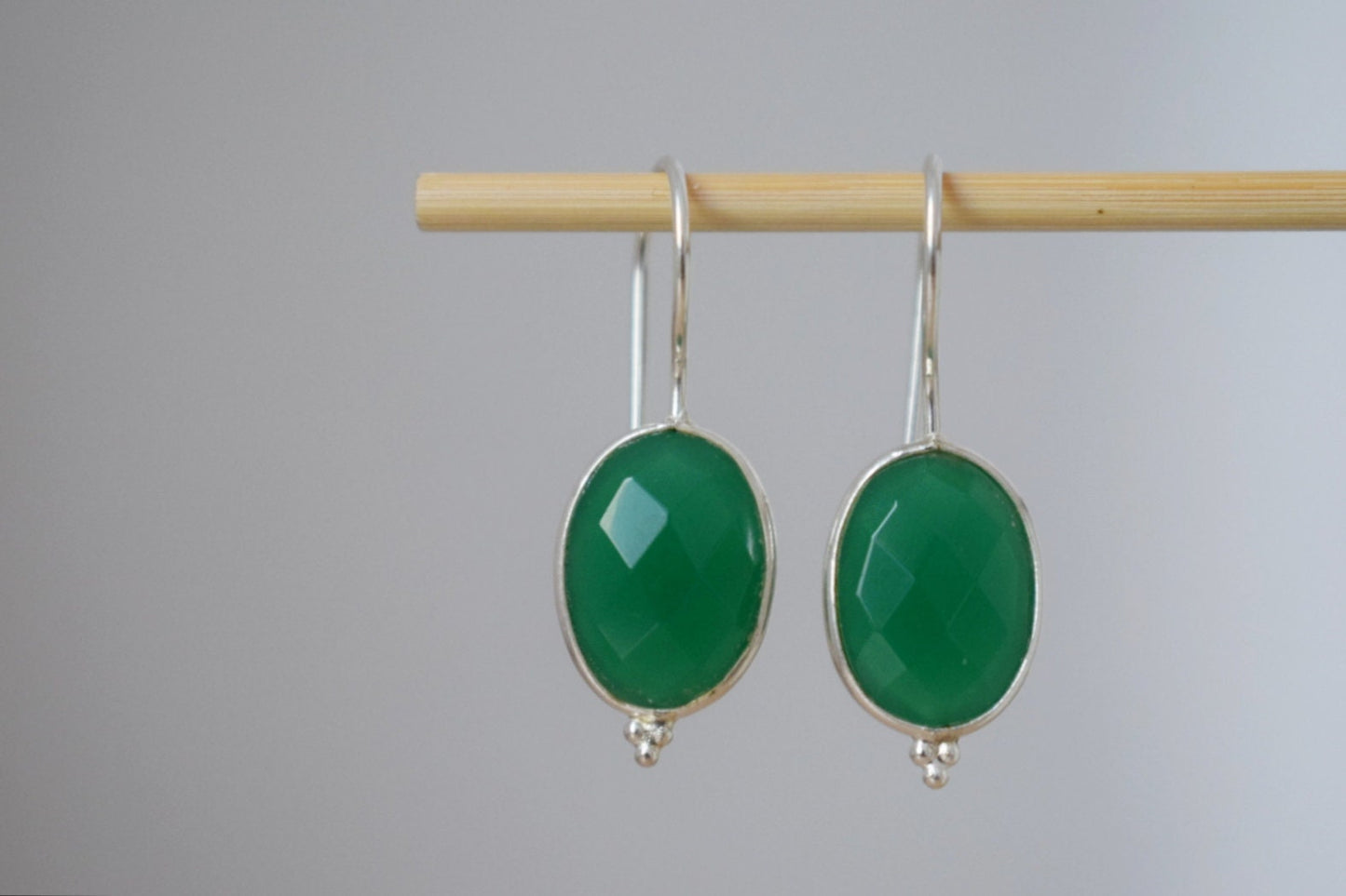 Green onyx earrings, 925 Sterling silver gemstone earrings, Oval faceted natural stone, Unique boho jewelry, Best christmas gift