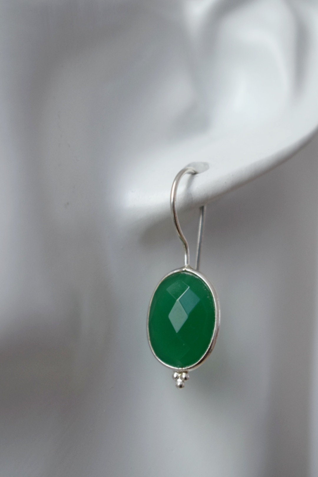 Green onyx earrings, 925 Sterling silver gemstone earrings, Oval faceted natural stone, Unique boho jewelry, Best christmas gift