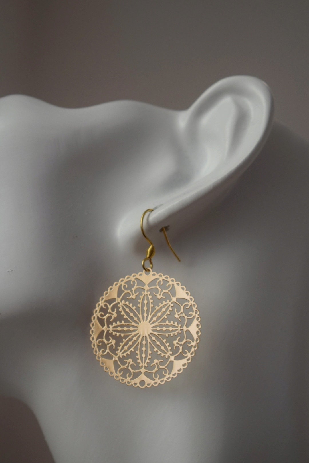 Ornament earrings for women, Mandala gold earrings, Stainless steel earrings, Boho filigree flower earrings, Mandala jewelry, Gift for her