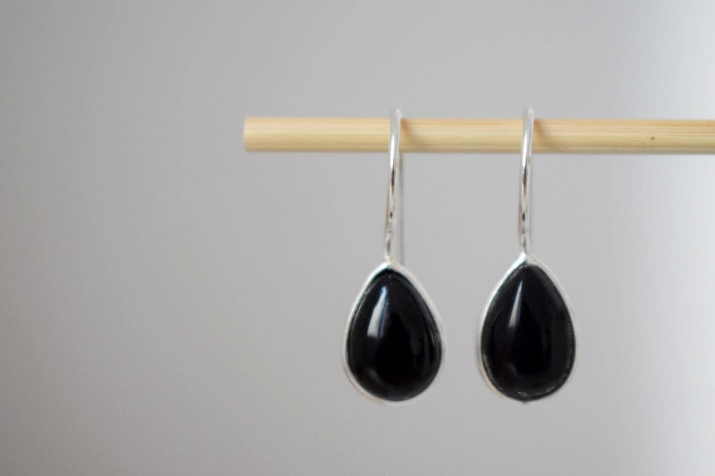 Black Onyx earrings sterling silver, Teardrop gemstone dangle earrings, Natural stone drop earrings, Handmade silver 925 jewelry gift