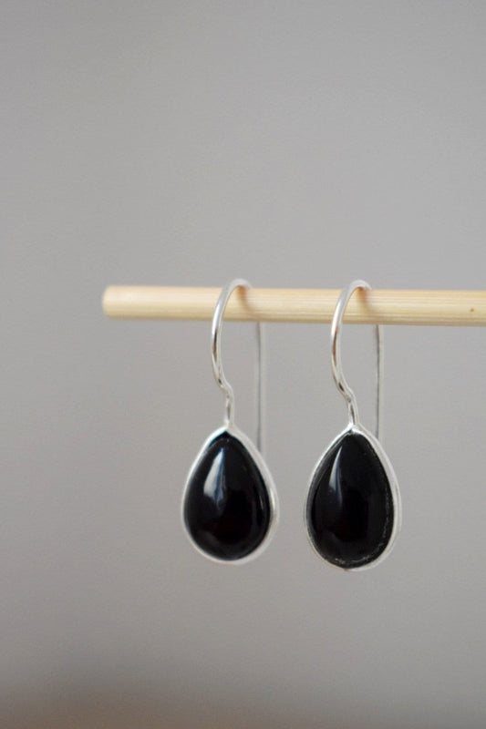 Black Onyx earrings sterling silver, Teardrop gemstone dangle earrings, Natural stone drop earrings, Handmade silver 925 jewelry gift