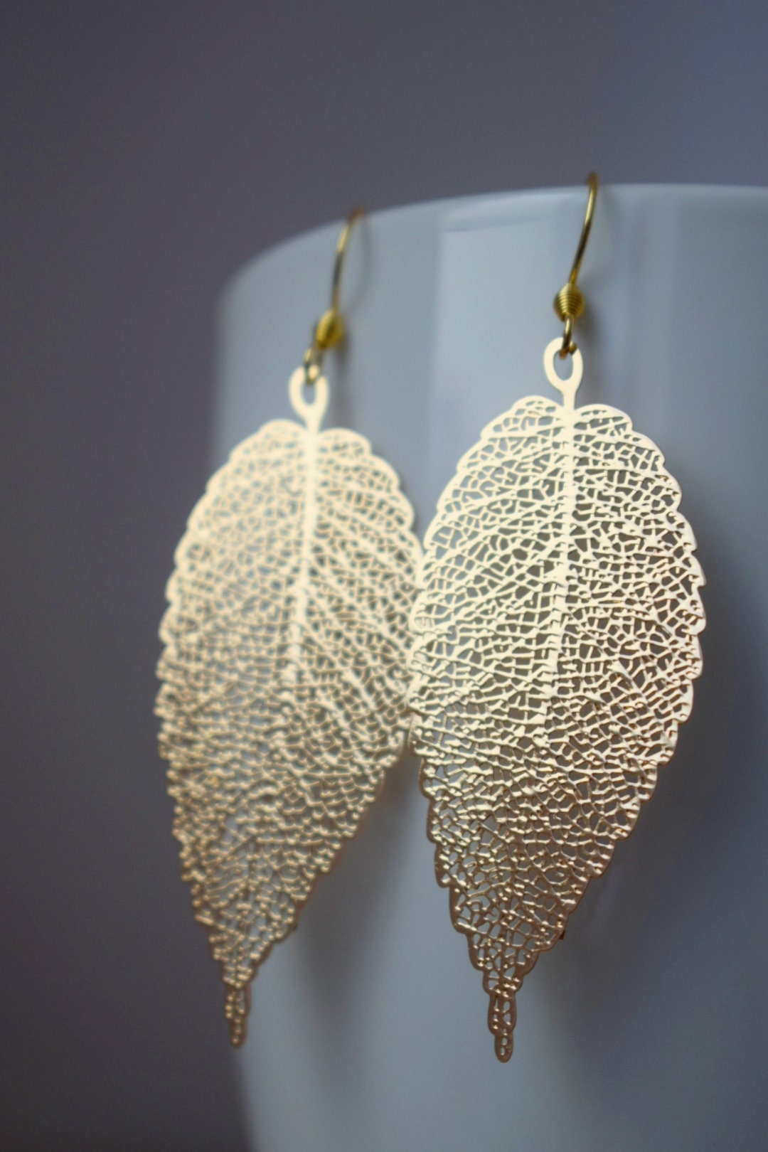 Long Leaf Filigree Earrings for women, Leaf dangle earrings, Stainless steel earrings hooks, Boho statement earrings, Jewelry gift for her