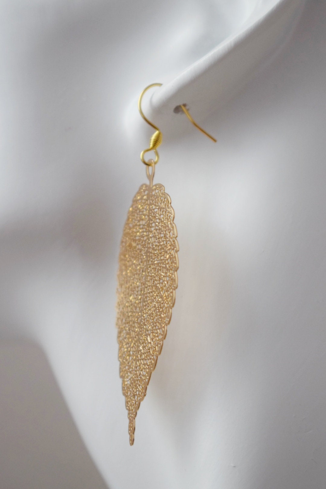 Long Leaf Filigree Earrings for women, Leaf dangle earrings, Stainless steel earrings hooks, Boho statement earrings, Jewelry gift for her