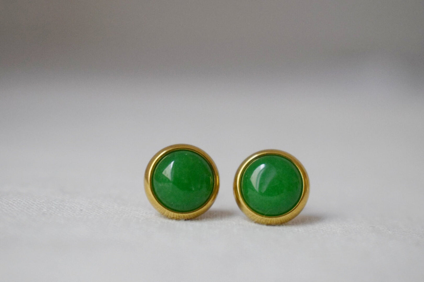 Green Jade Stud Earrings, Minimalist Gold Earrings, 8mm Earrings, Positive Jewelry, Gemstone, Birthday Anniversary Gift For Her