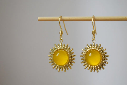 Sun earrings gold, Yellow agate earrings, Sun rays earrings, Sunburst, Gemstone earrings, Celestial, Glowing jewelry, Gift for her
