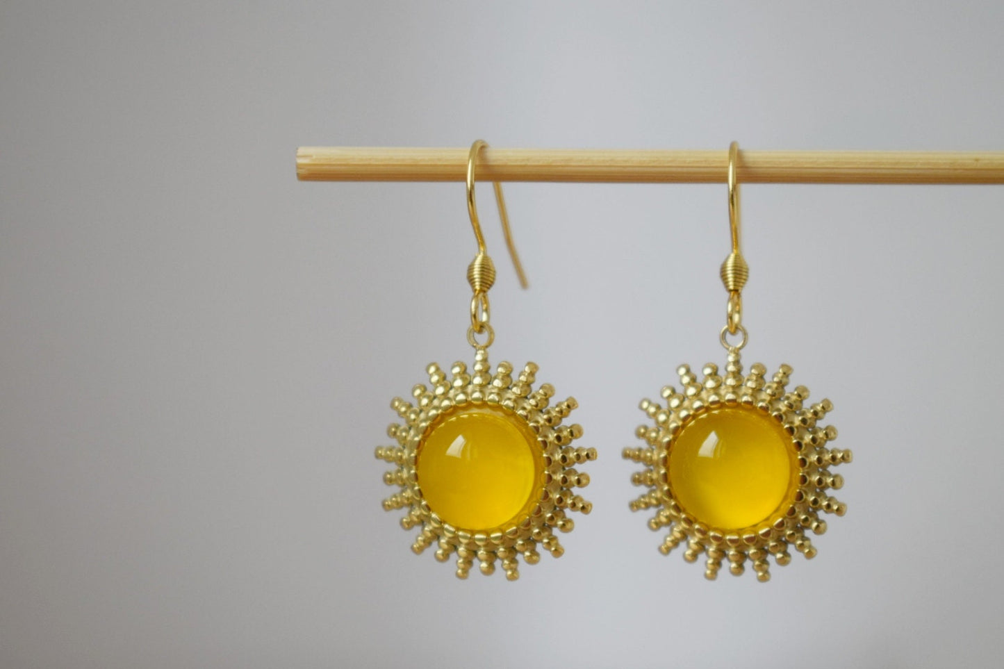 Yellow agate necklace, 14k gold plated stainless steel round sun pendant with adjustable necklace chain, Birthstone unique jewelry gift