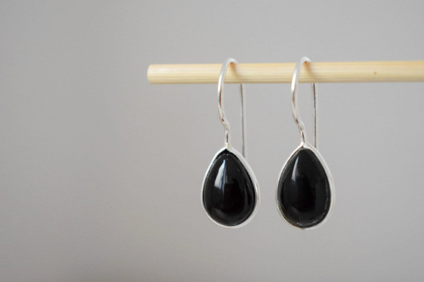 Black Onyx earrings sterling silver, Teardrop gemstone dangle earrings, Natural stone drop earrings, Handmade silver 925 jewelry gift