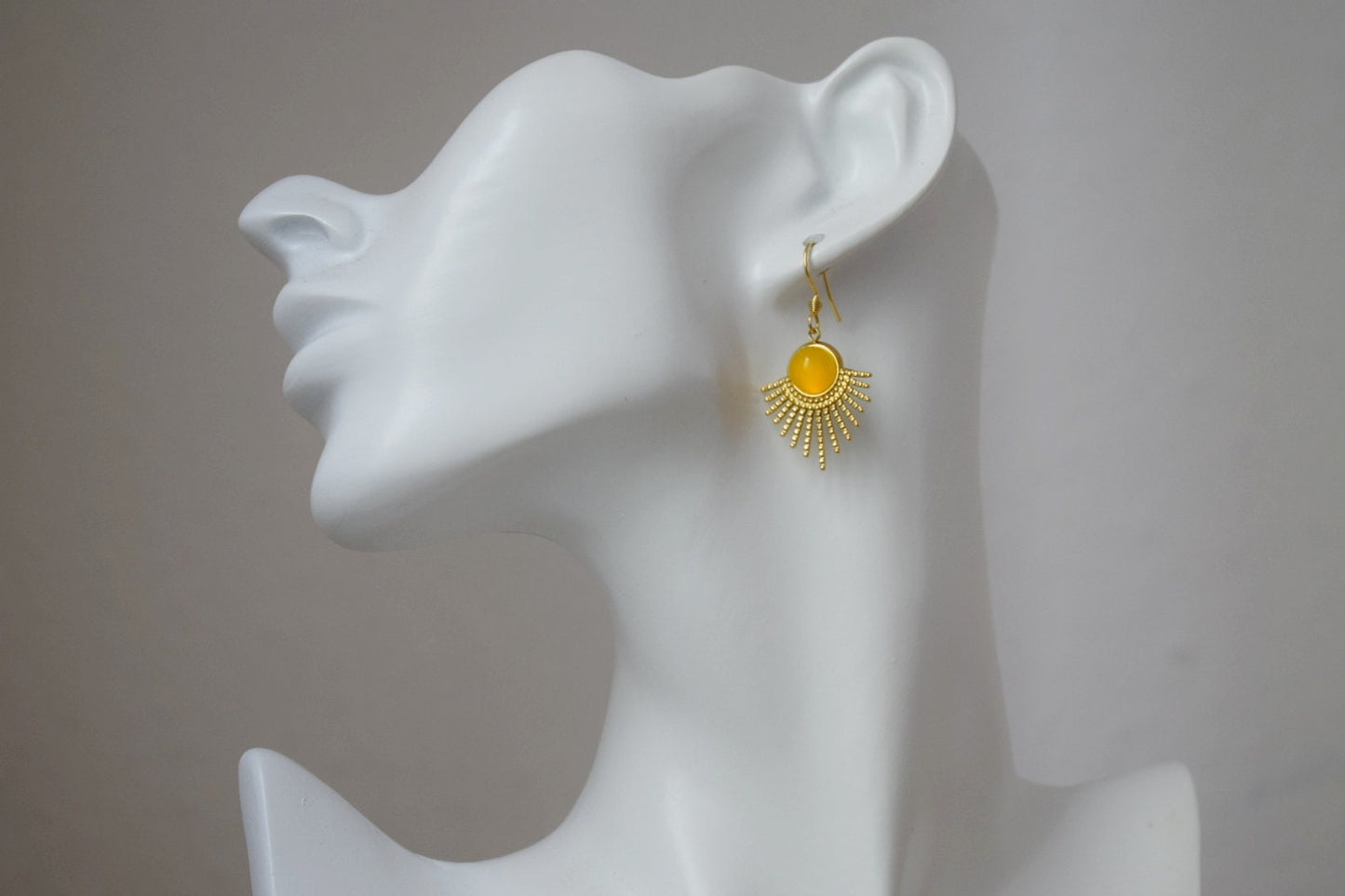 Sun earrings, Yellow agate earrings, Sun rays earrings, Sunburst, Gemstone earrings, Celestial, Gold plated glowing jewelry, Gift for her