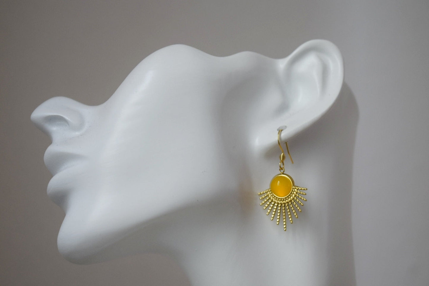 Sun earrings, Yellow agate earrings, Sun rays earrings, Sunburst, Gemstone earrings, Celestial, Gold plated glowing jewelry, Gift for her