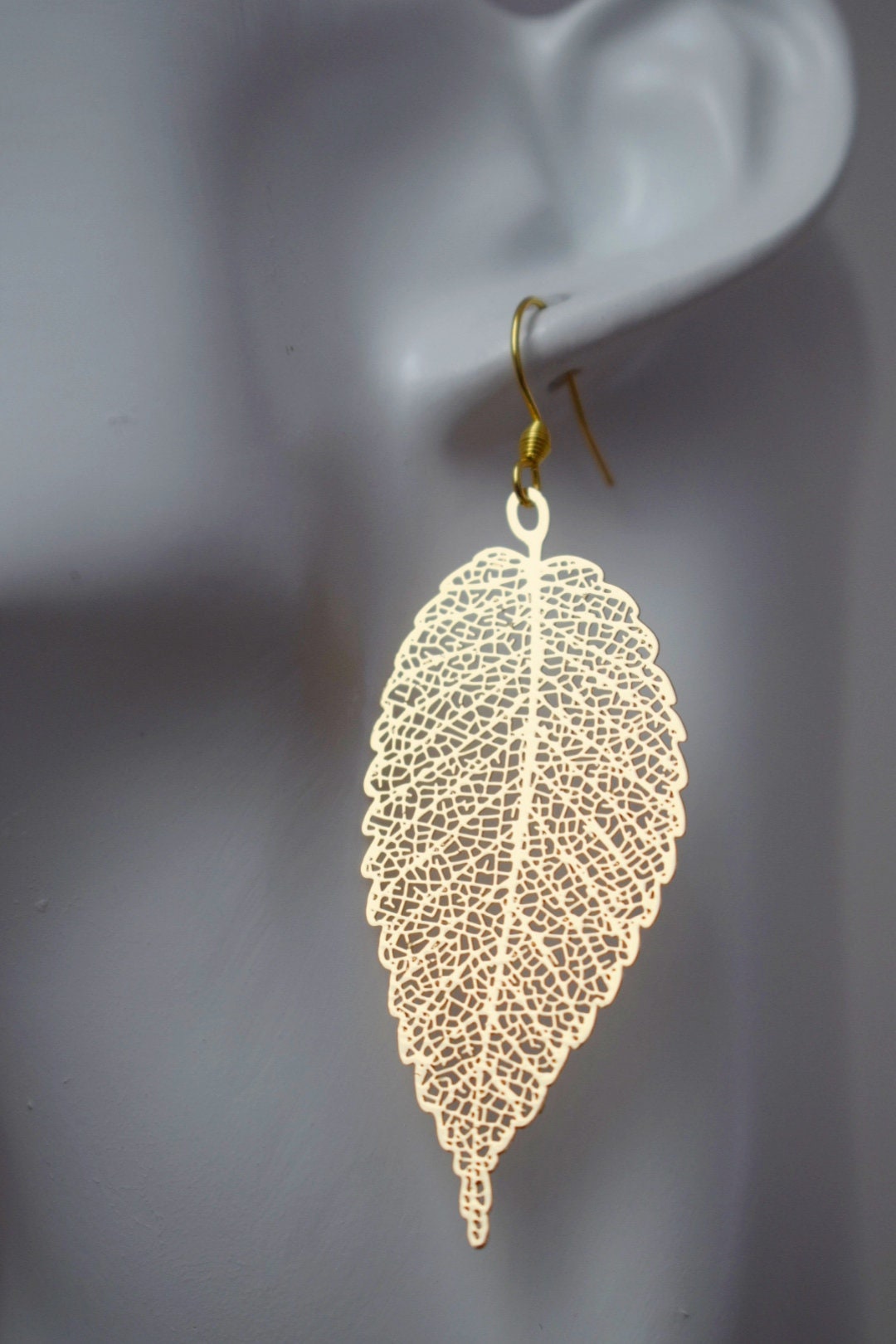 Long Leaf Filigree Earrings for women, Leaf dangle earrings, Stainless steel earrings hooks, Boho statement earrings, Jewelry gift for her
