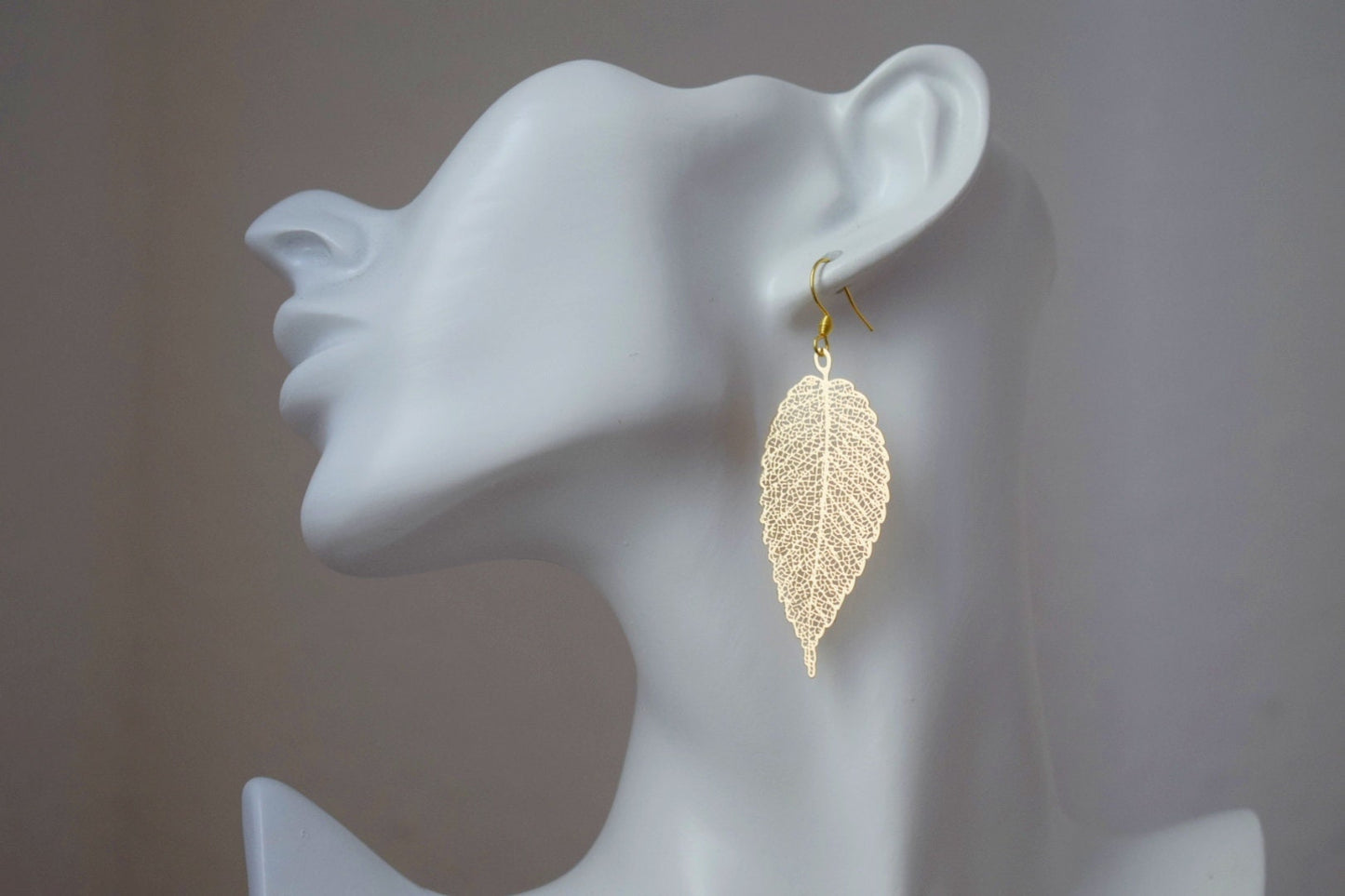 Long Leaf Filigree Earrings for women, Leaf dangle earrings, Stainless steel earrings hooks, Boho statement earrings, Jewelry gift for her
