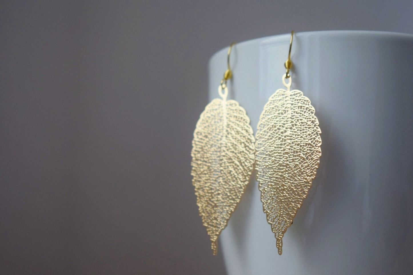 Long Leaf Filigree Earrings for women, Leaf dangle earrings, Stainless steel earrings hooks, Boho statement earrings, Jewelry gift for her